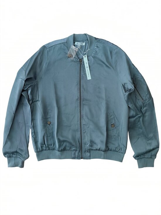 She + Sky Jackets & Blazers - She + Sky Dusty Blue Satin Bomber Jacket Large NWT